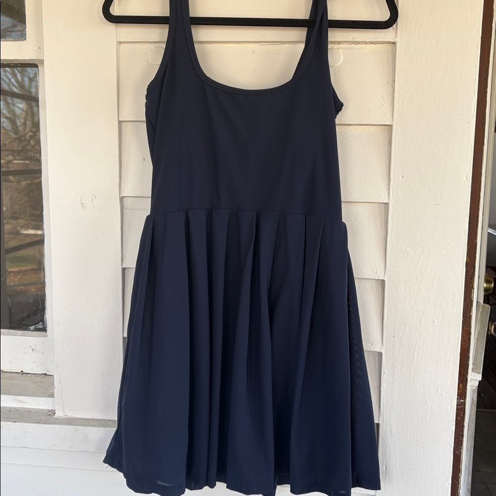Navy Sleeveless Pleated Skirt Dress - Picture 3 of 3